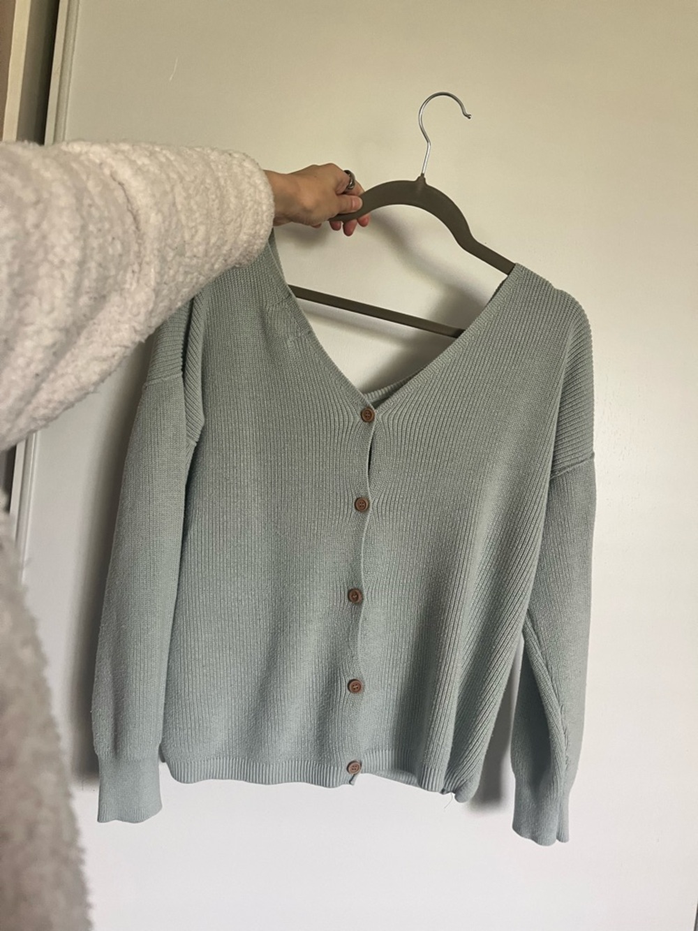 Hippie Rose Sage Green V-Neck Button Front Sweater